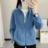 Winter Fleece Hiking Jacket Women Thicked Climbing Running Sweatshirt Double Side Zipper Stand Collar Sport Coat