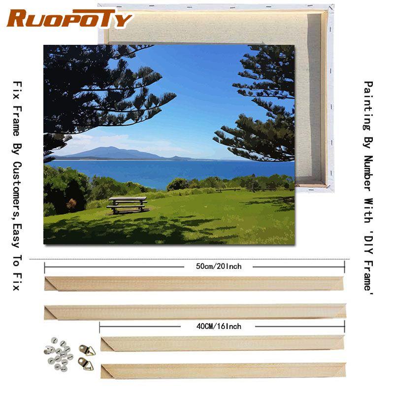 Ruopoty DIY Frame Painting By Numbers Mountain Oil Painting On Canvas Painting For Wall Decor Calligraphy Painting 40x50cm