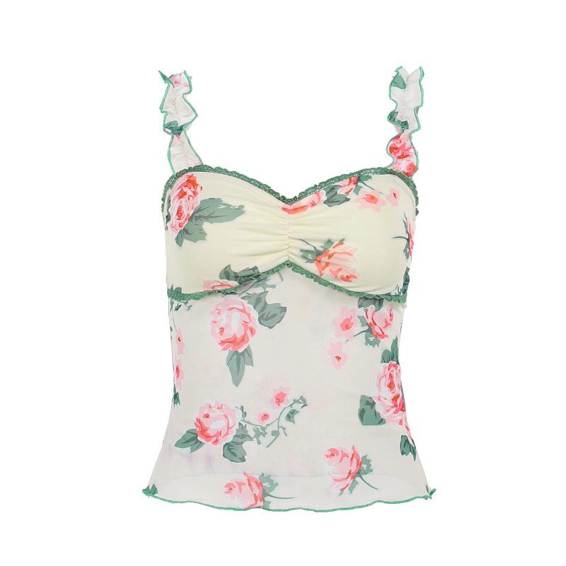 

Женские летние топы на бретельках с v-образным вырезом, майка без рукавов с цветочным принтом M разноцветный