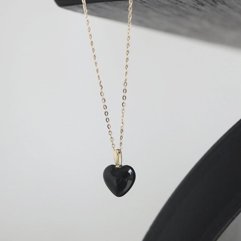 modernlike 14k gold-filled silver black quartz onyx heart necklace