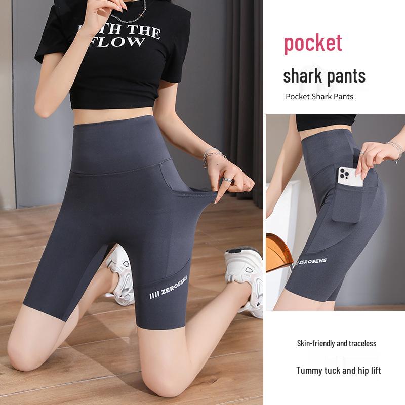 Women's Pocket Shark Pants - Summer Lightweight, No-Line, Tummy-Control Cycling & Yoga Shorts