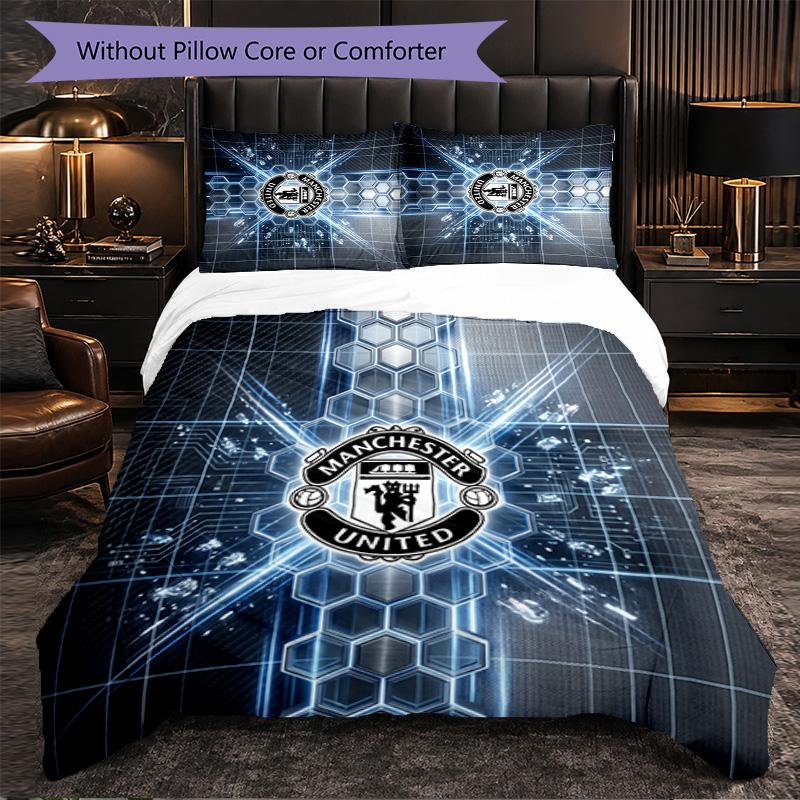 Juego de Cama de 3 Piezas con Patrón del Manchester United Suave Microfibra Funda Nórdica con Fundas de Almohada para Dormitorio