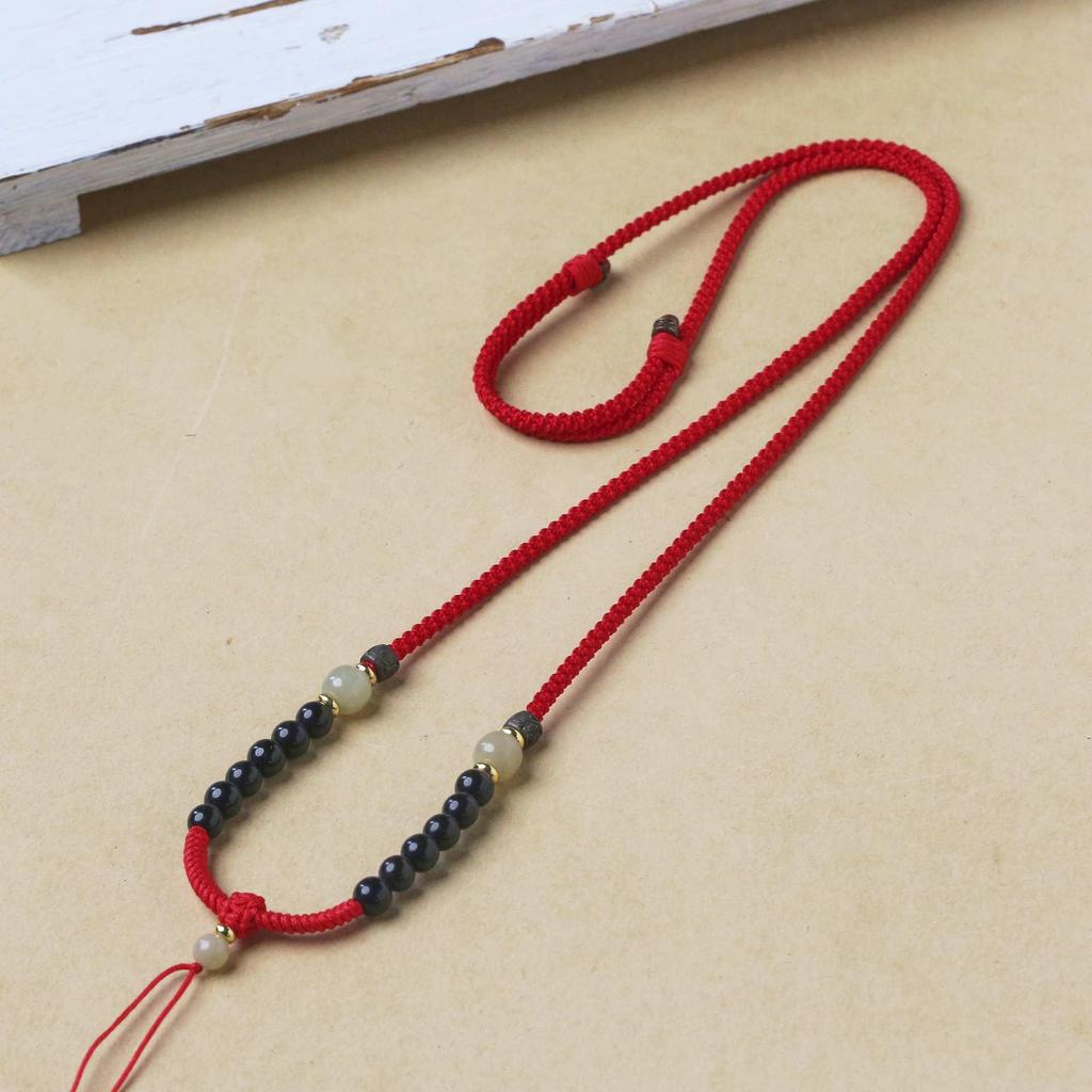 925 Sterling Silver Cinnabar Agate & Hetian Jade Handmade Pendant Necklace