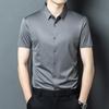 Men's Ice Silk Short Sleeve Lapel Shirt - Business Casual, Non-Iron, Elastic Fit for Middle-Aged Dads