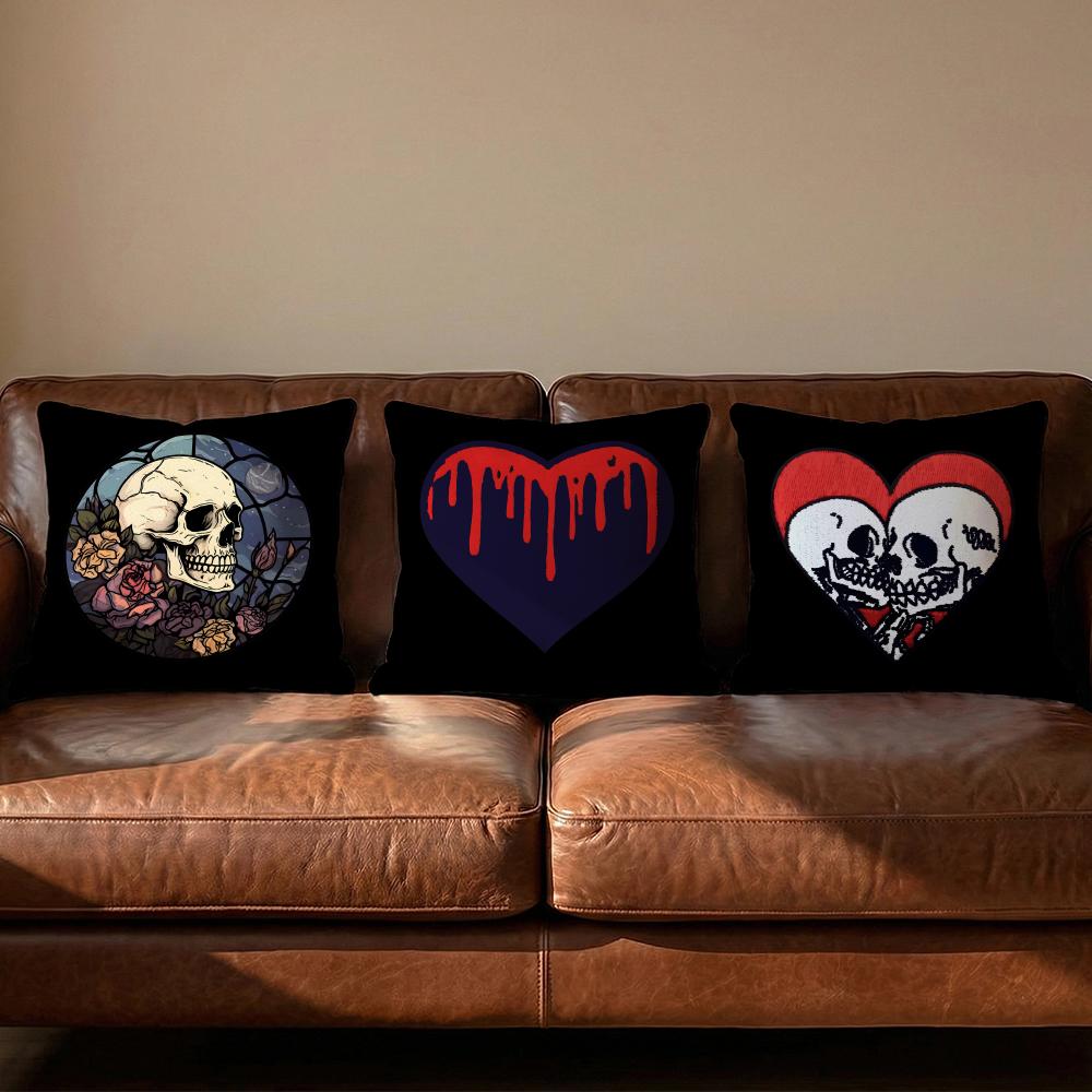 Cool Skull Heart Cushion Cover Soft Reversible Durable Pillow Cover MultiScene Use for Home Car Daily Comfort