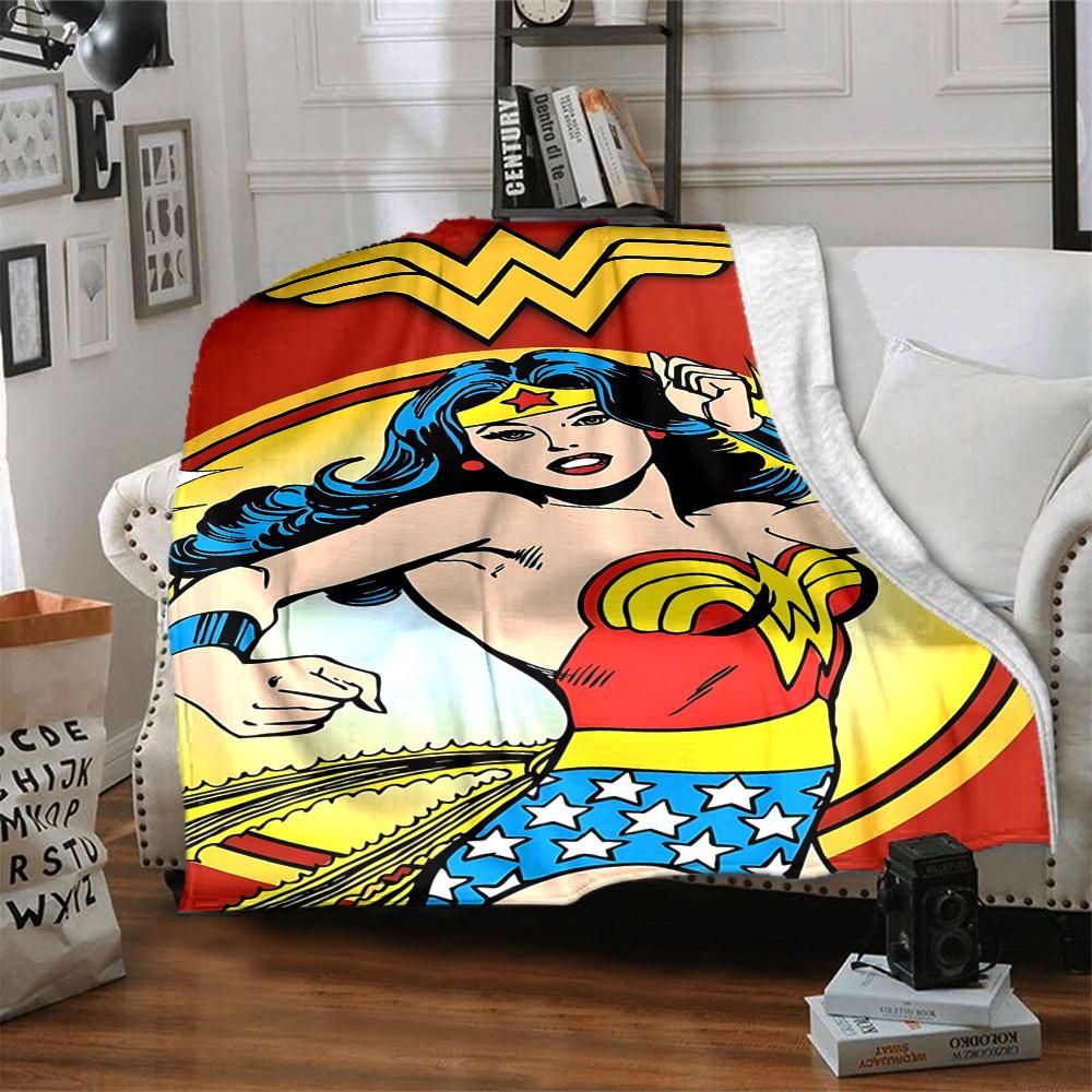 1 stuks Wonder Woman, Superhelden Deken Polyester Vezel, Comfort voor Alle Seizoenen voor Bank, Bed, Kantoor, Auto, Kamperen Ideale Huisdecoratie & Cadeau, Kantoorcomfort