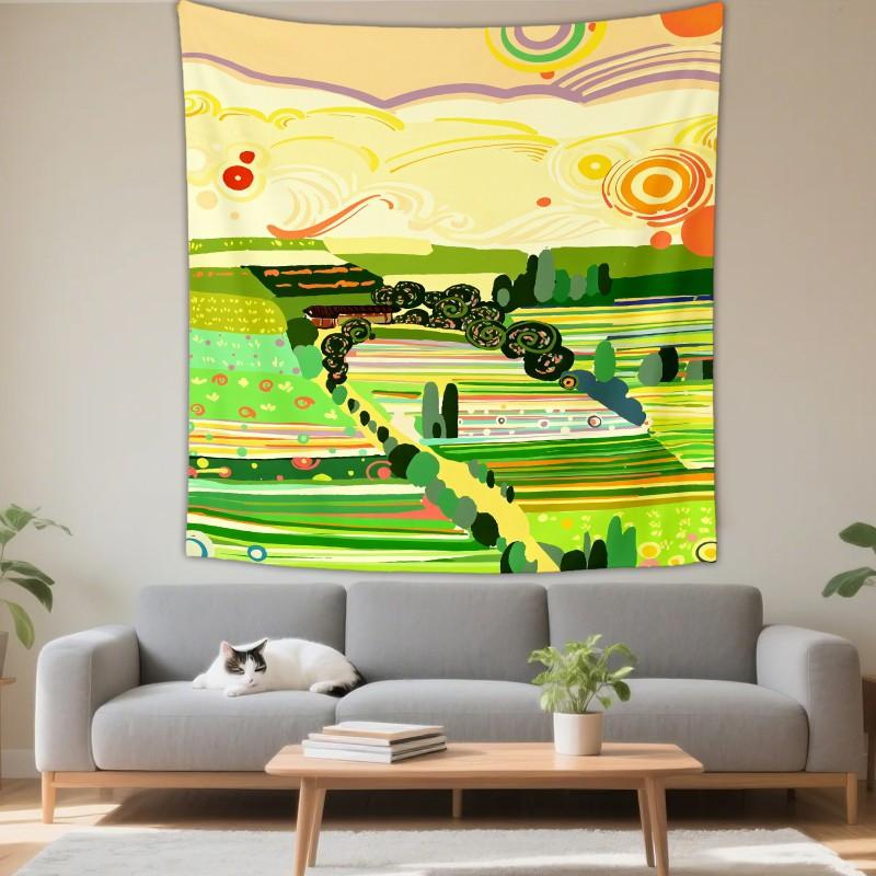 Boho Chic Wall Tapestry With Moon Phase Floral Starry Sky Design Bedroom Yoga Studio Decor