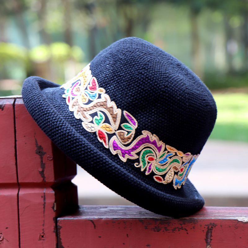 Yunnan ethnic wind cotton and linen leisure spring and summer travel embroidery hat, sunshade embroidery hat wholesale