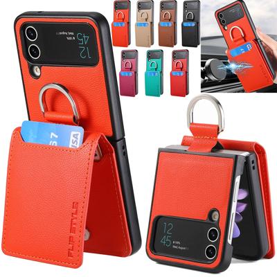 Magnetic Ring Holder Leather Wallet Cards Solt Case for Samsung Galaxy Z Flip 7 FE 6 5 4 Flip5 5G Flip4 Kickstand Vertical Cover
