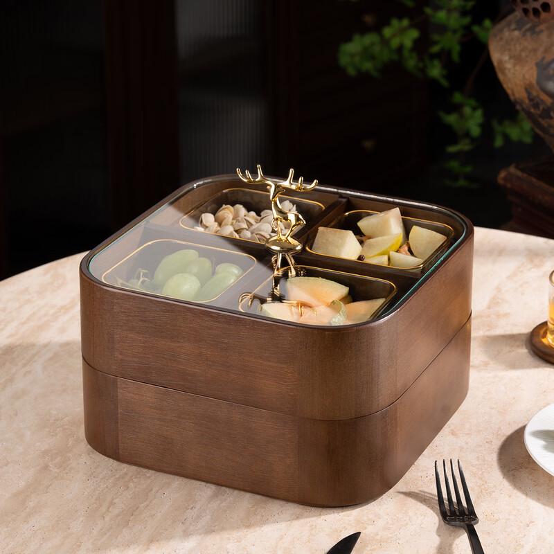 Bamboo Lucky Deer Double-Layer Divided Snack Box Set