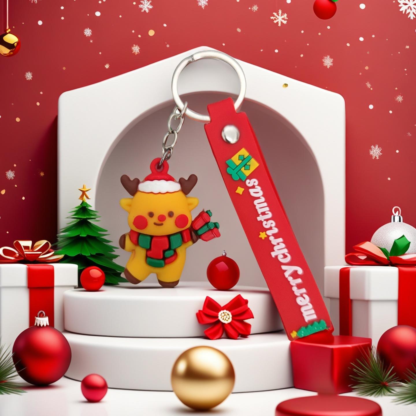 Cartoon Cute Christmas Keychain Pendant Soft Glue Doll Snowman Old Man Elk Schoolbag Pendant Gift