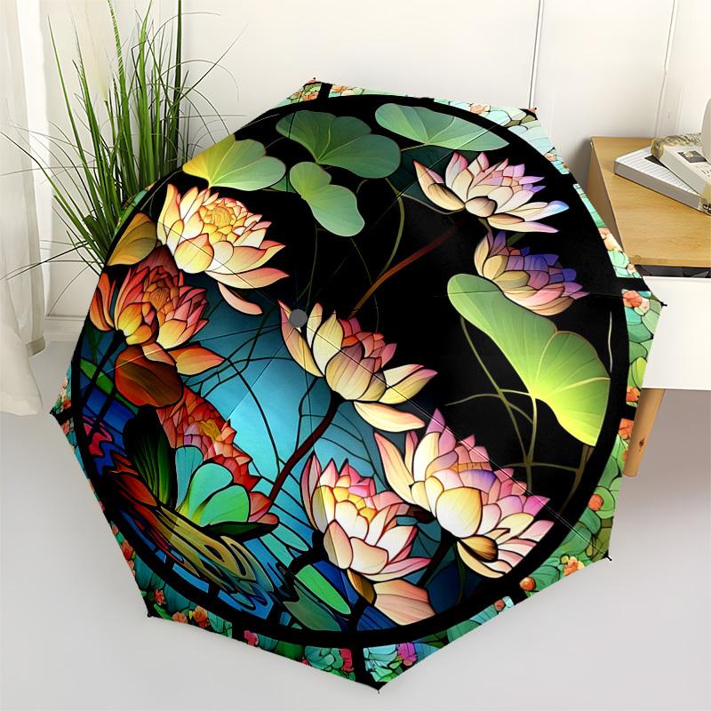 

Color Retro LotusThemed Automatic Opening and Closing Umbrella 8 Ribs, Suitable for Leisure and Going Out, Outdoor Accessory, Gothic Style
