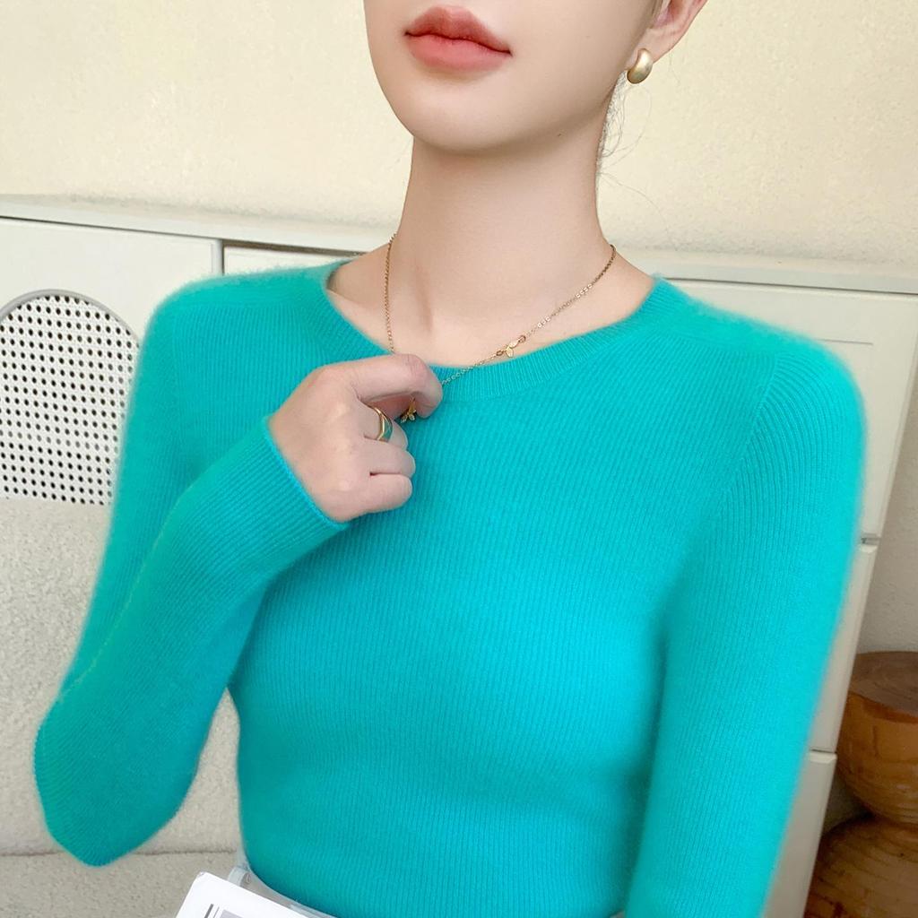 Women's Slim Fit Cashmere Sweater - Long Sleeve, Round Neck, Autumn/Winter Knitwear, Skin-Friendly, Stylish Base Layer