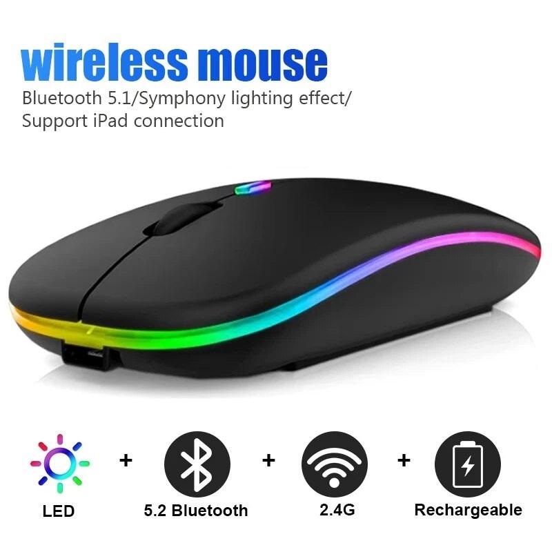 Bezdrátová myš RGB dobíjecí Bluetooth myši Bezdrátová počítačová myš LED podsvícená Ergonomická herní myš pro notebook PC 3600 DPI