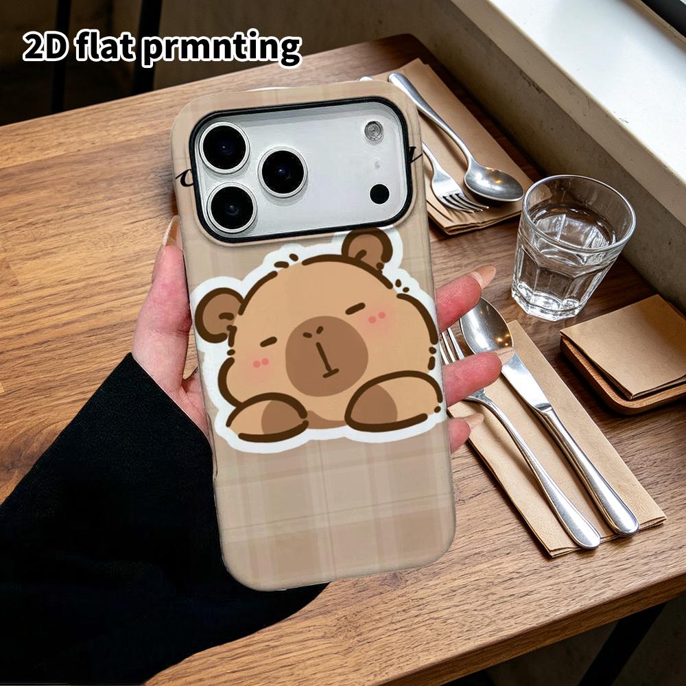 Phone Case: 2D Flat Design Suitable for iPhone 18 17 16 15 14 13Pro Film Protection Case, Couple Style, Plaid Lounging Capybara, Christmas and Hallowe
