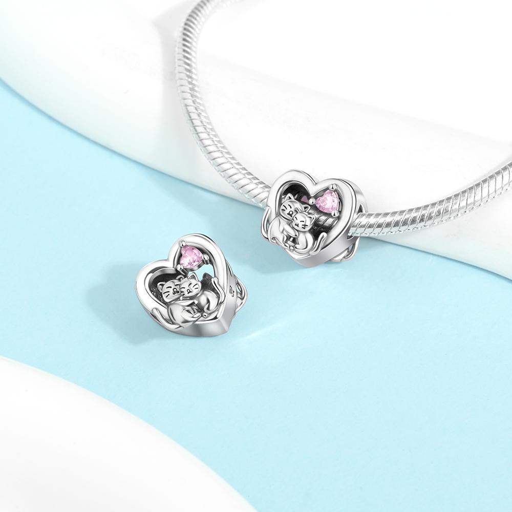 Charms Plata Cat Heart Swing Mothers Day Gift Copper Plated For Charms Copper Plated Original Bracelet For Jewelry Making