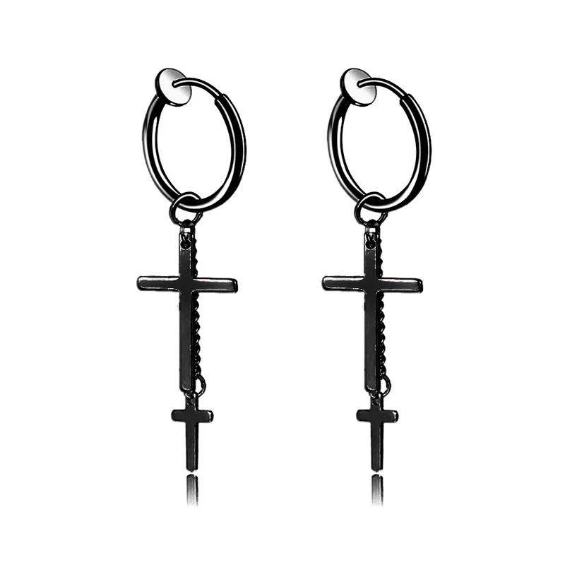 Punk Stainless Steel Chain Hoop Earrings Unisex Goth Pop Hip Hop Pendants Fashion Ear Jewelry Accessories