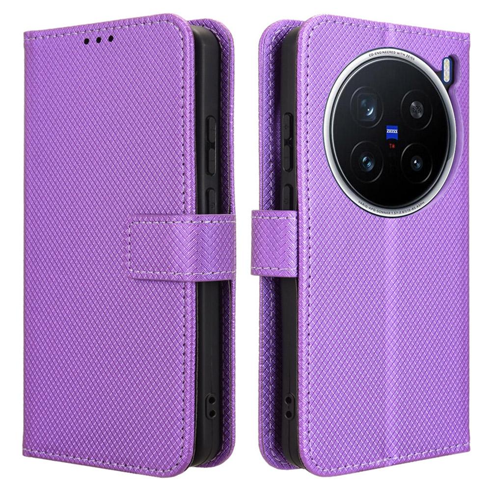For Vivo X200 Pro 5G Case PU Leather Diamond Texture Wallet Phone Cover