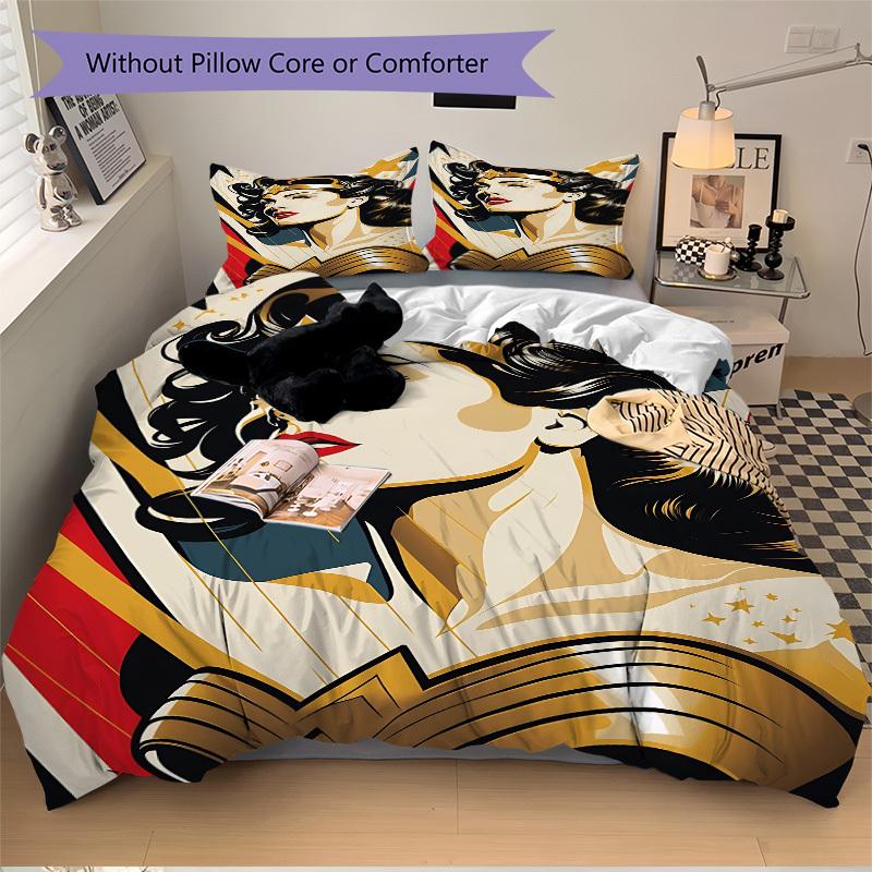 3pcs Wonder Woman Cover Set,Soft Comfortable Duvet Cover,Guest Room (1*Duvet Cover + 2*Pillowcases, Without Core) Yy251024180