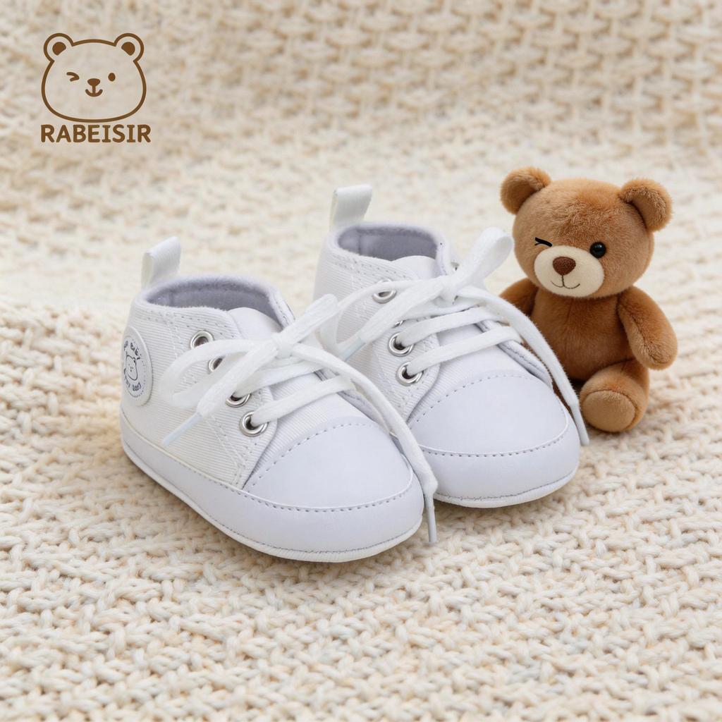Popular Infant Canvas Pre-Walker Shoes - Soft, Non-slip, Comfortable Lace-up Design.