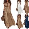 Women Casual Short Sleeve Maxi Dress Button Front V Neck Long Dress with Pockets Lightweight Summer Dress for Daily Wear