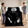 A Stylized Monochromatic Figure with White Hair, Red Lips, and Dark Attire. for All Seasons Blanket Lunch Break Throw Gift