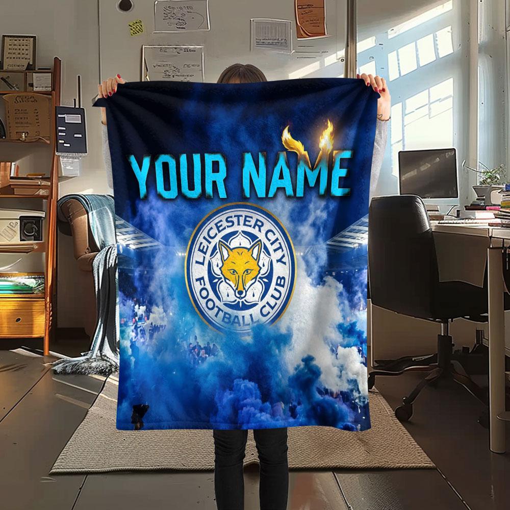 Custom Name,Leicester City FC Printed Flannel Blanket, soft throw for bedroom sofa, washable, Christmas present, great gift.