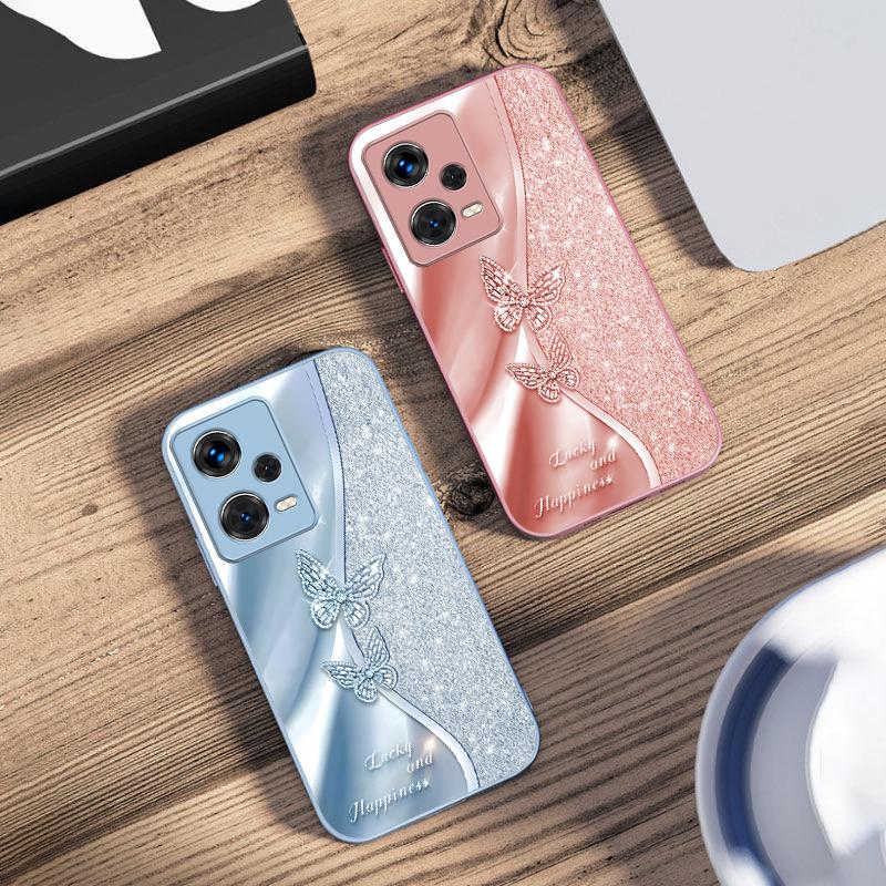 Golden Butterfly For Xiaomi 14 Ultra 13 Lite Redmi Note 13 11 Pro 12 Plus Poco X6 3 Pro F4 6 GT Tempered Glass Phone Case