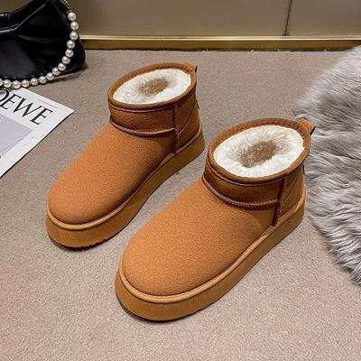 Winter Frauen Kurze Plüsch Warme Schnee Stiefel Casual Schuhe Neue Wildleder Pelz Chelsea Stiefeletten Wohnungen Plattform Damen Schuhe Botas