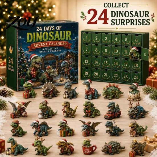 Unique Holiday Gift for Toddlers Dinosaur Advent Calendar, 24Pcs Acrylic Ornament Set with Cute Figures Collection Dino Figures, Christmas Countdown