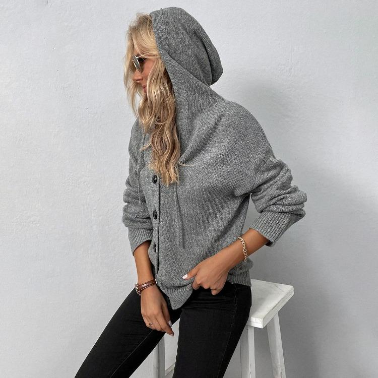 Vintage Jesień Zima Jednolity Kolor Dekolt V Dzianina Kardigan Luźny Długi Rękaw Sweter Top