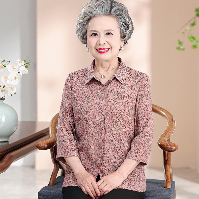 

Grandma-Style Silk Three-Quarter Sleeve Shirt for Women Aged 60-80 L (for 80-100 jin) рожевий