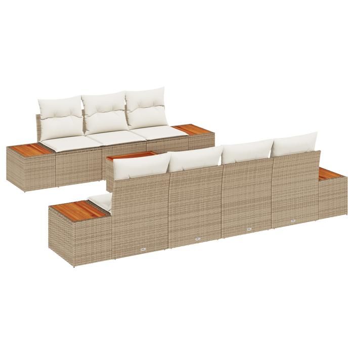 VidaXL Ensemble de Canapés de Jardin 8 pièces avec Coussins Beige Rattan Acacia 3348042