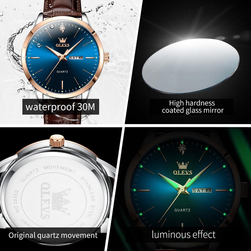 OLEVS 2935  Luxury Brand Hot Selling Styles   Calendar Genuine Leather Luminous Strap Quartz Watch for Man