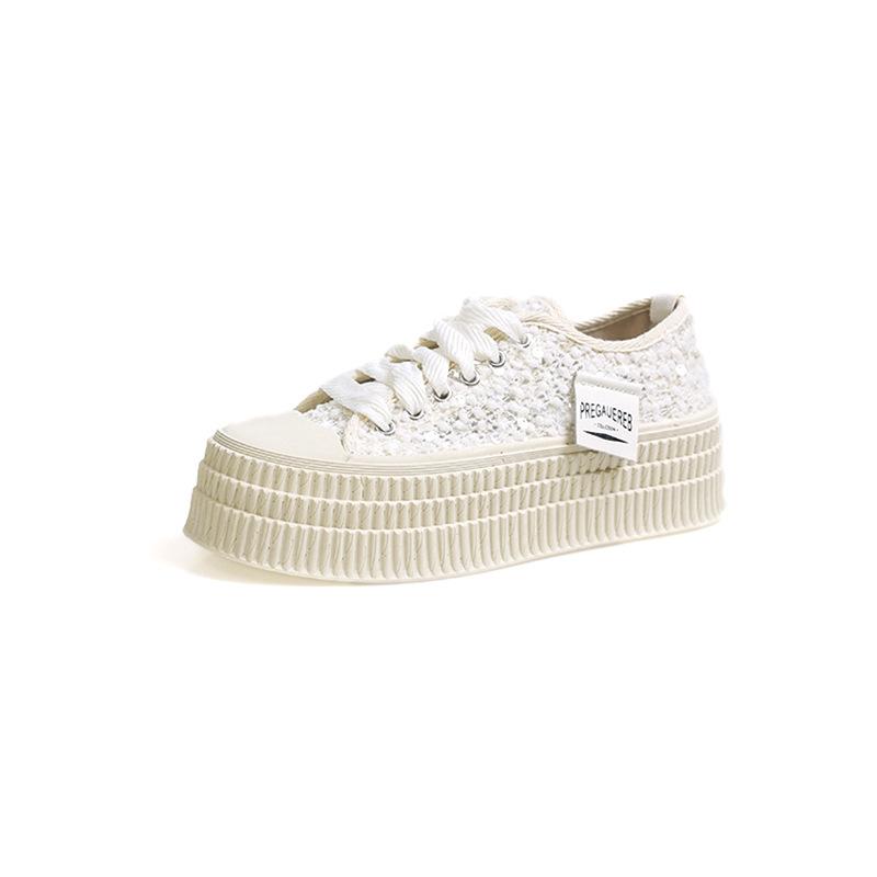Summer Mesh Breathable Shoes Children 2025 New Thick-soled Heightening Women's Shoes Board Shoes Canvas Shoes White Shoes Women's Models