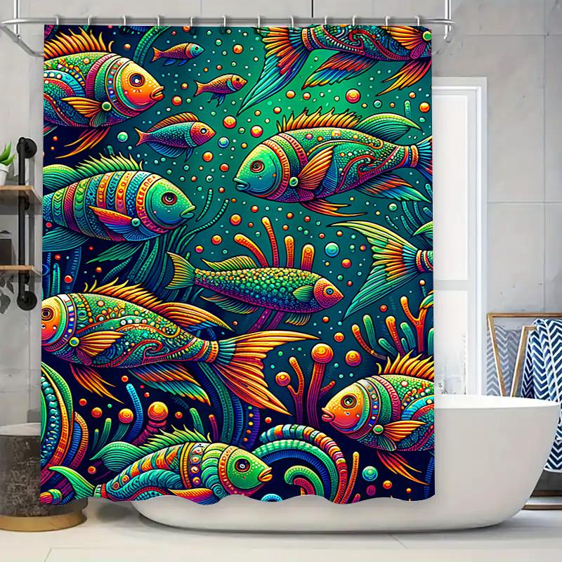 

Vibrant Fish Shower Curtain 3D Printed Fabric Waterproof Bathroom Decoration Multi-Colorful Artistic Bath Linen Decorative Tapes 90x180cm