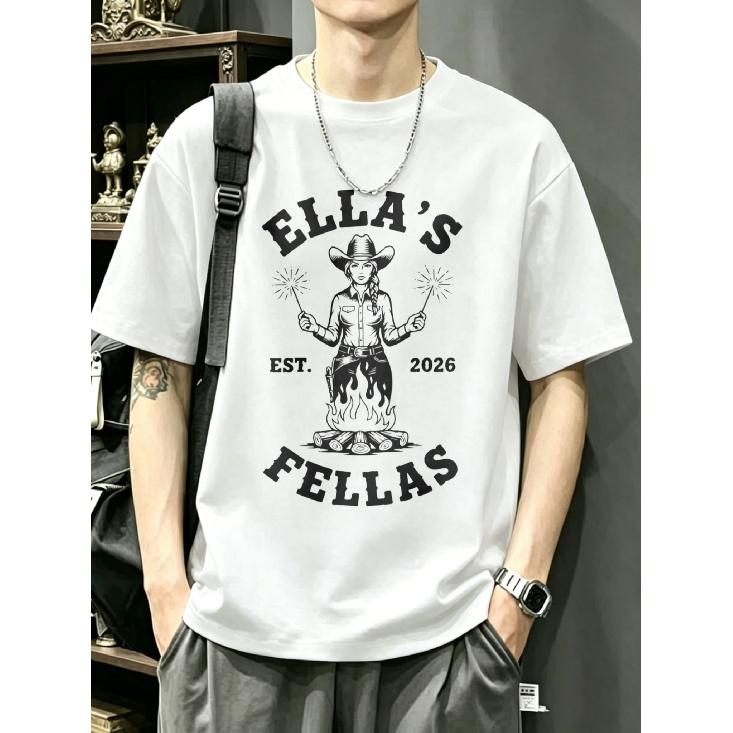 White T Shirt with Ella S Fellas Western Cowgirl And Fire Campfire Print for Casual Wear S белый