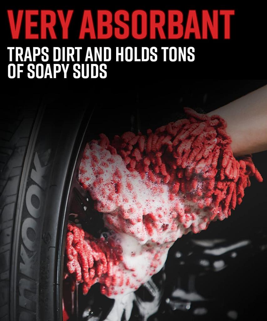 Polishes Microfiber Dual Wash Mitt Soft Chenille Microfiber for Safe Cleaning Scrubbing Surface Removes and Other Hard to Remove Buildup Adam's -