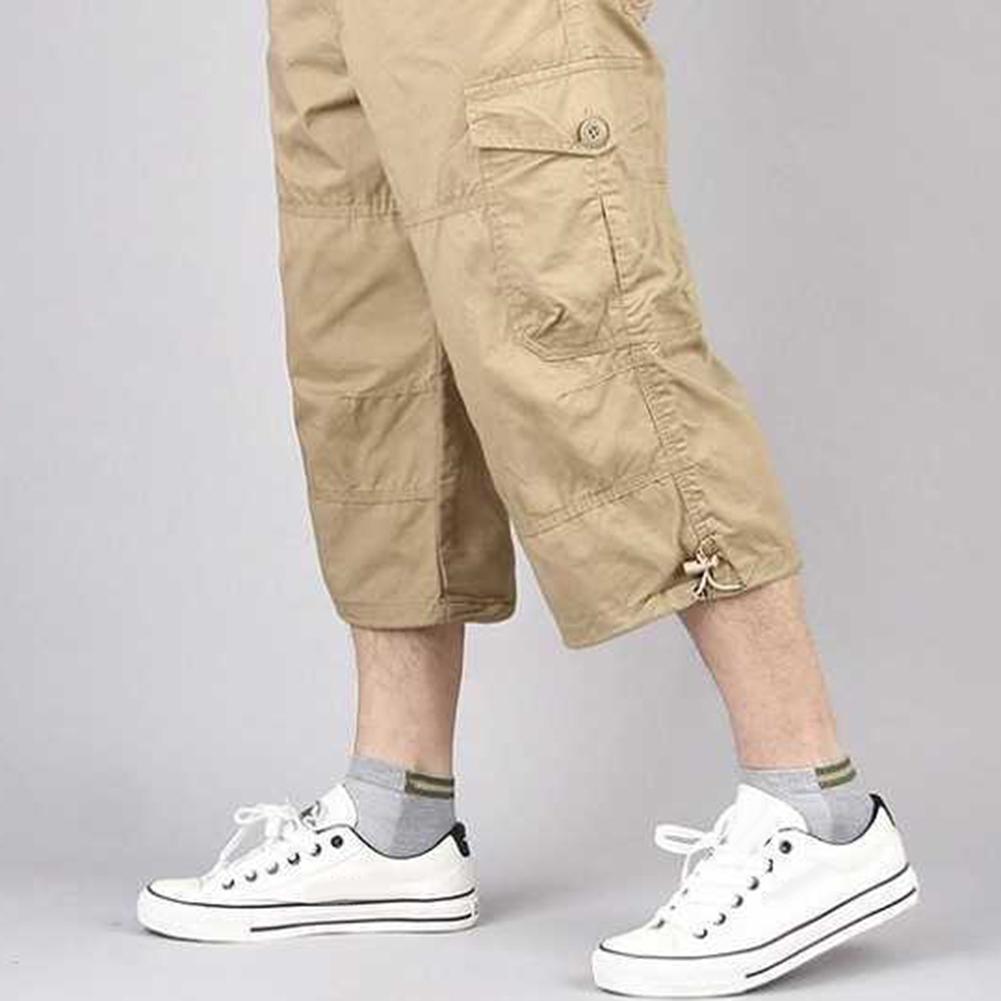 Men's Capris Summer Multi Pocket Capris Men's Loose Large Wide Leg Workwear Shorts Straight Leg Sports Middle Pants