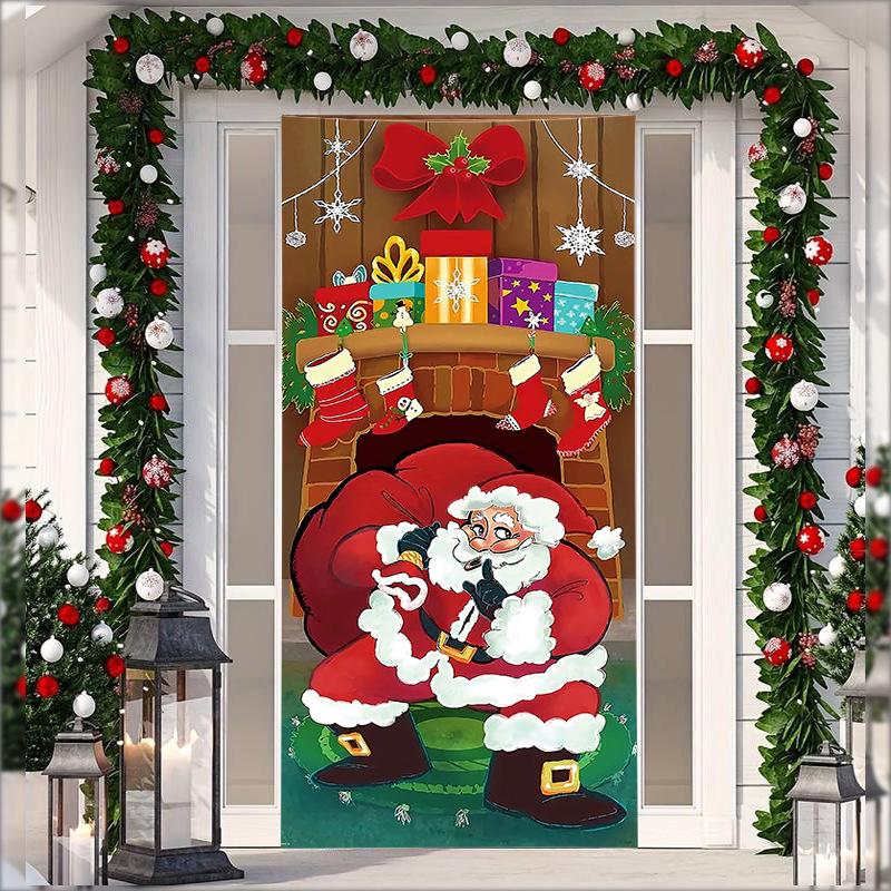 Stretch Fabric Christmas Door Tapestry - Santa Claus Gift Background for Holiday Parties