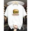 European sizes American Retro Diner Style "Burger Diner" Printed Men'S T-Shirt | Summer Breathable Short-Sleeve