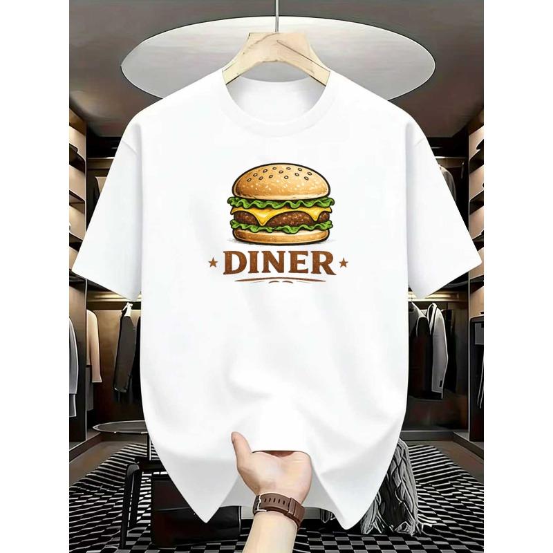European sizes American Retro Diner Style "Burger Diner" Printed Men'S T-Shirt | Summer Breathable Short-Sleeve