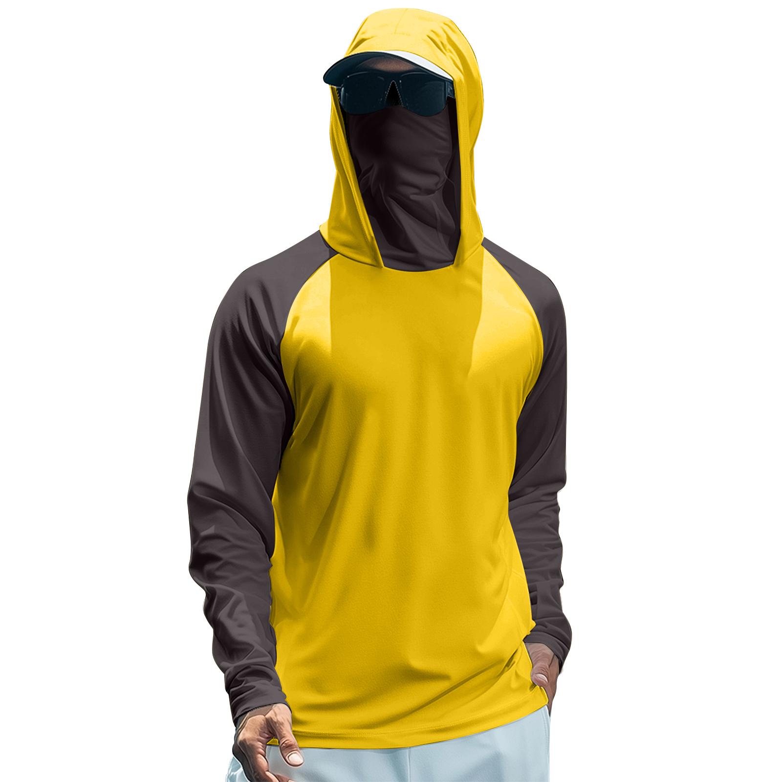 

Men s Summer Color Matching Quick-drying Long-sleeved T-shirt Sun Clothing Fishing Fitness Sports Hooded Long-sleeved Top L жёлтый