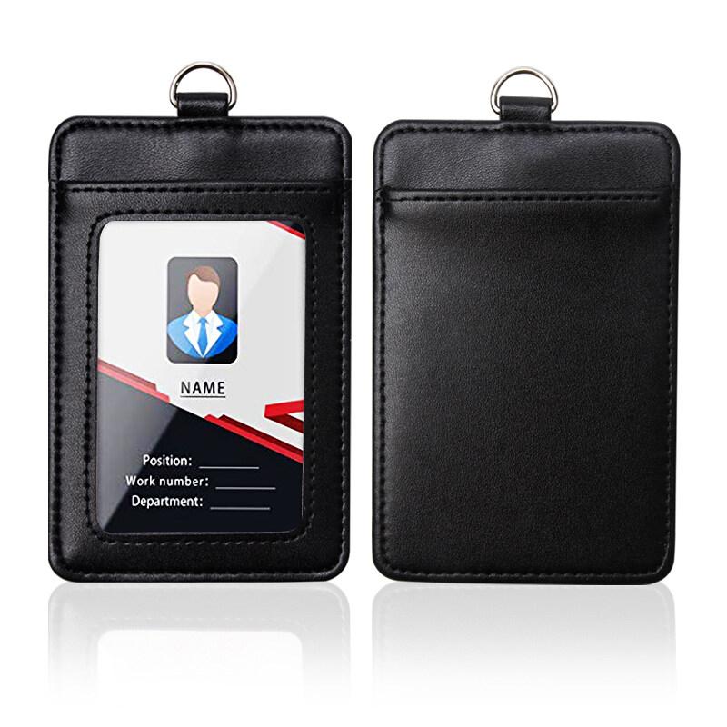 Fashion Genuine Leather ID Holder Business Staff Job Number Card Holders with Lanyard Bus Card Cover Student Worker Employee Card Case