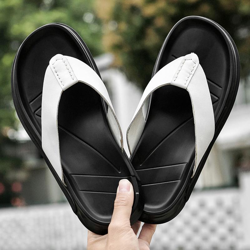 Fashion Stylish Non-Slip Real Leather Men Slippers Simple Sandals Lightweight Man Half Drag Quick Dry Men Flip Flops Outdoor Beach Shoes