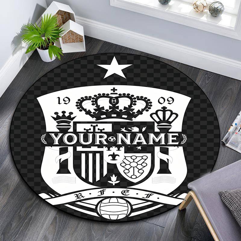 Custom Name,Spain Pattern Round rug,Carpet Rug for Living Room Bedroom Playroom ,Non-slip Floor Mat,Holiday Gifts and Birthday Gifts.