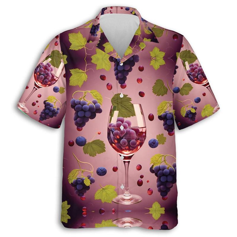Koszule dla miłośników wina drukowane 3D dla mężczyzn ubrania szampan hawajska męska koszula plażowa casualowa świąteczna z krótkim rękawem bluzki unisex