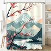 Elegant Japanese Style Shower Curtain With Mount Fuji And Cherry Blossoms - Waterproof And Durable Home Decor Essential