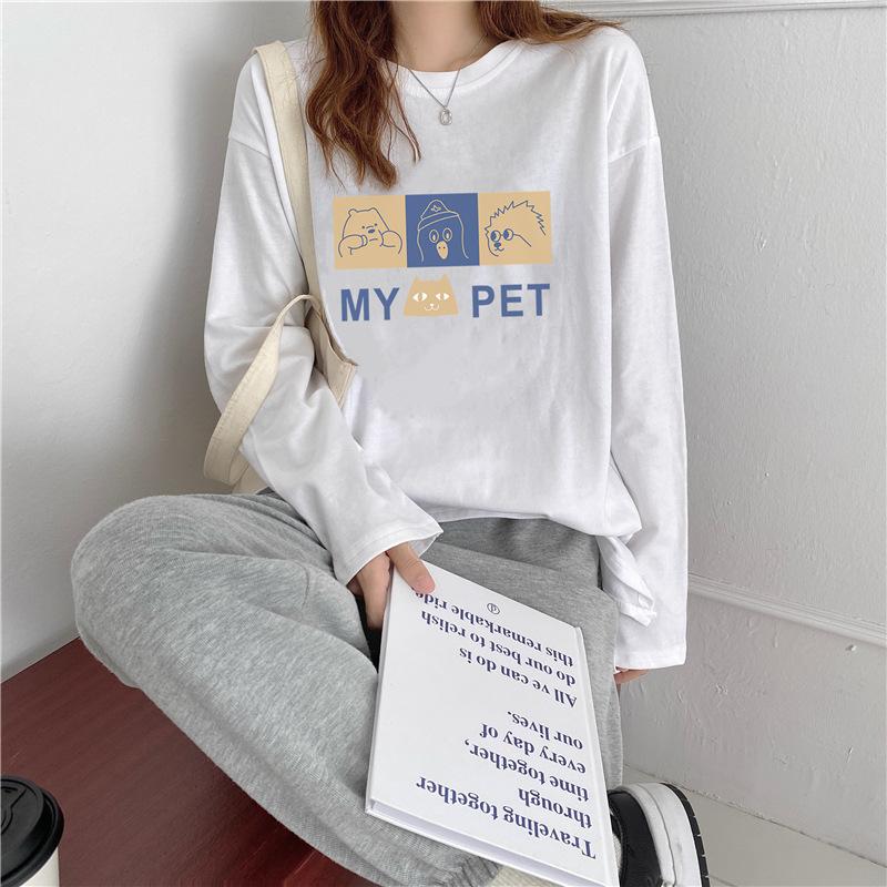 

Женская футболка с длинными рукавами, рубашка со свободным низом, топ из чистого хлопка на весну и осень XXXL белый