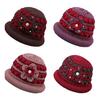 Winter Basin Hat Floral Design Soft Velvet Thermal Insulation Middle-Aged Elderly Women Knitting Hat Headwear